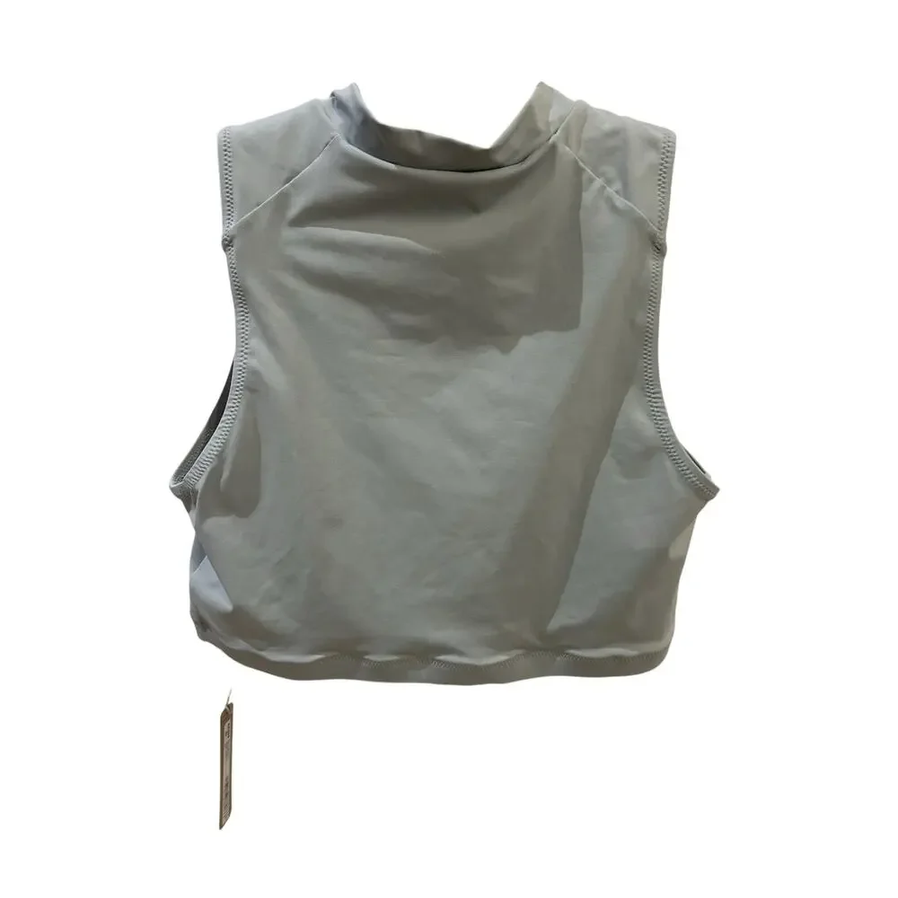NWT SKIMS Women's Gray Sporty Zipper Swim Mock Neck Top Size L